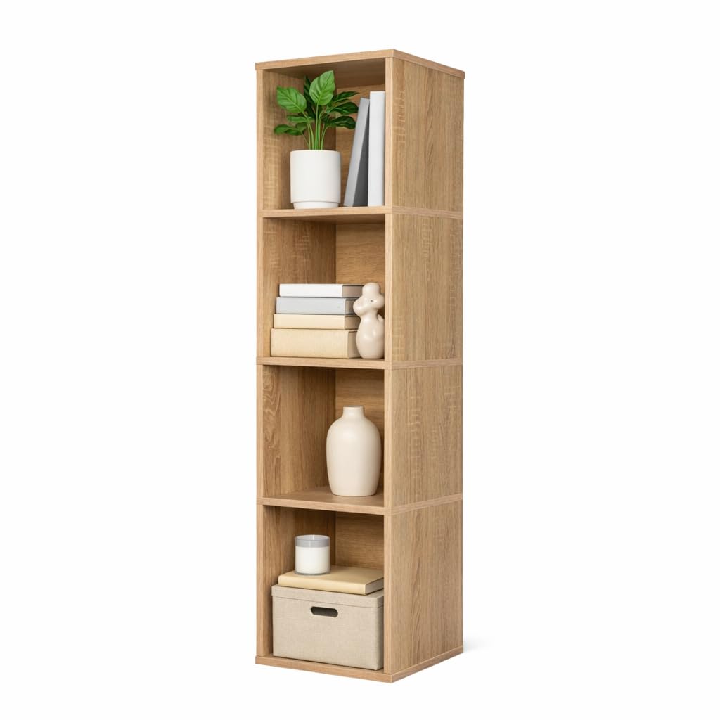 YCICI 4 Cube Storage Organizer Wooden Bookshelf, 4 Cube Shelf Bookcase, Small Bookshelf Storage Organizer, 4 Cube Storage Shelf for Bedroom, Small Bookshelf for Living Room and Office (4 Cube)