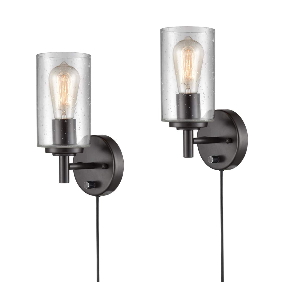 DANSEER Contemporary Oil Rubbed Bronze Bubble Glass Wall Sconces Set of Two Sconce Plug in with Switch