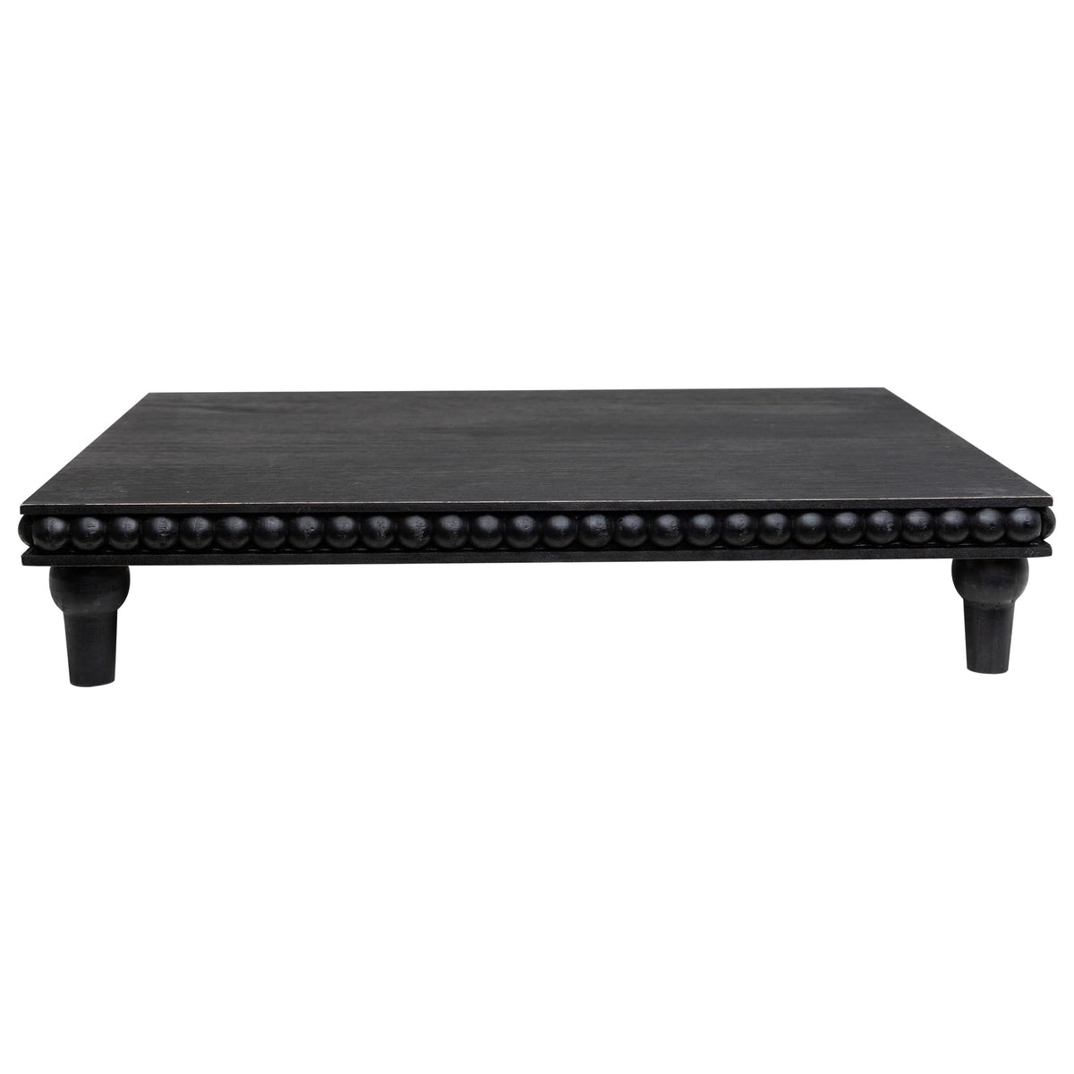 GENMOUS Farmhouse Black & White Distressed Wood Display Stand, 3-Tier Beaded Pedestal Tray for Bathroom, Kitchen, or Living Room Decor