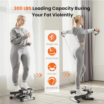 Sweetcrispy Mini Stair Steppers with Resistance Bands for Exercise at Home, Portable Exercise Twist Stepper Machine for Full Body Workout, 300LBS Capacity