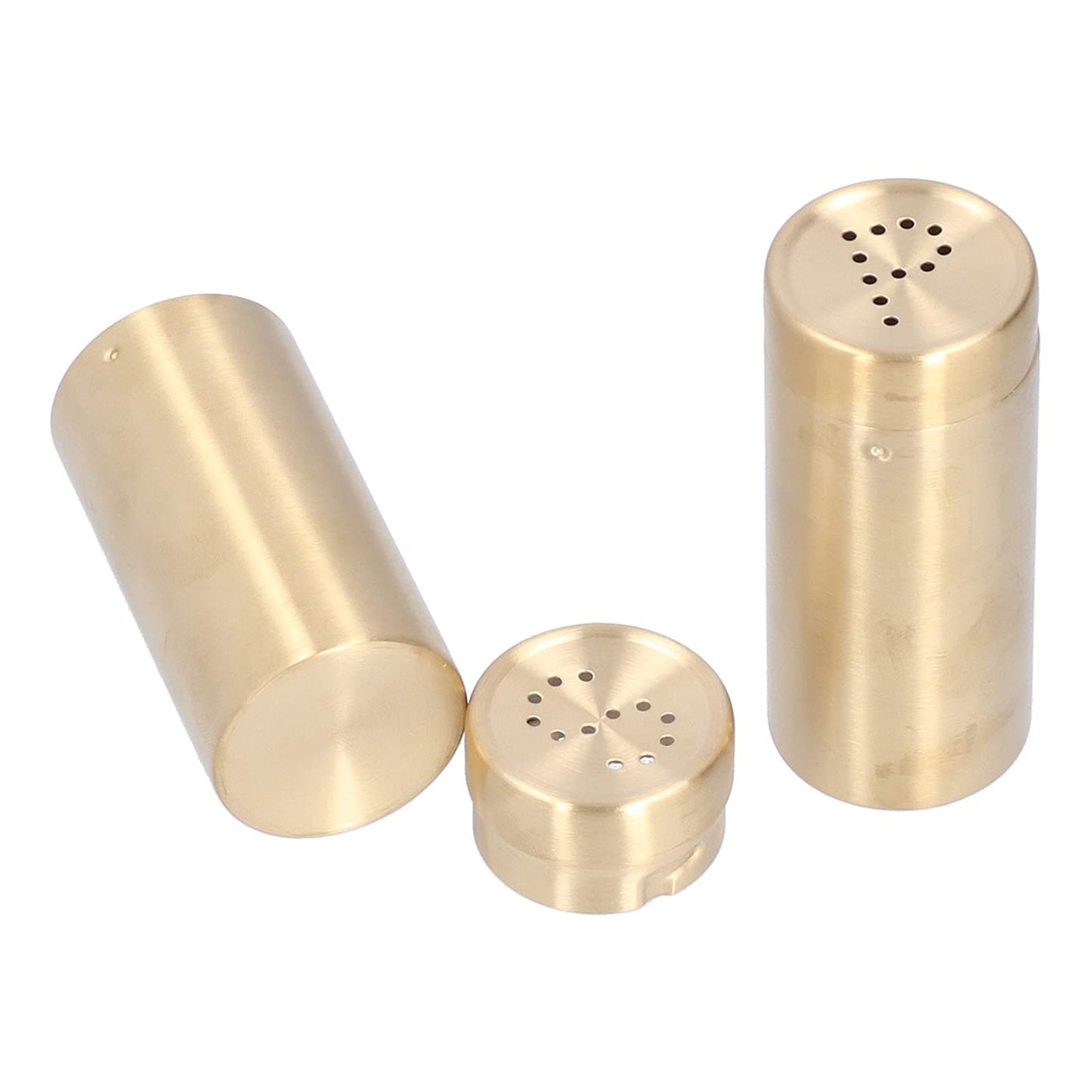 Salt Seasoning Bottle 2 Pcs Condiment Pots, Stainless Steel Jar Shakers Kitchen Container Tool, 1.5x1.5x3.4in 6.8oz Seasoning Shaker for Salt Cinnamon (Gold)