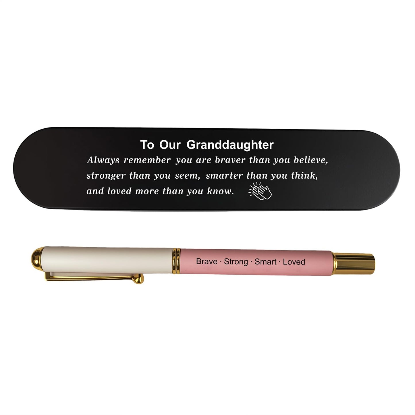 iyaone Granddaughter Gift, Engraved Pen with Encouraging Quote Box, Graduation Birthday Gift for Granddaughter，Black Gel Ink Pen