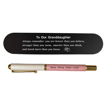 iyaone Granddaughter Gift, Engraved Pen with Encouraging Quote Box, Graduation Birthday Gift for Granddaughter，Black Gel Ink Pen