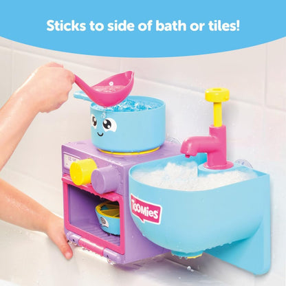 Toomies E73264 Bubble & Bake Bathtime, Bath Toddlers, Kitchen Themed Bubble Making Toy, 2 in 1 Set, Kids Water Play Suitable for 18 M & 2 3 & 4 Year Old Boys & Girls, Multicoloured, 21 X 28 X 15 cm