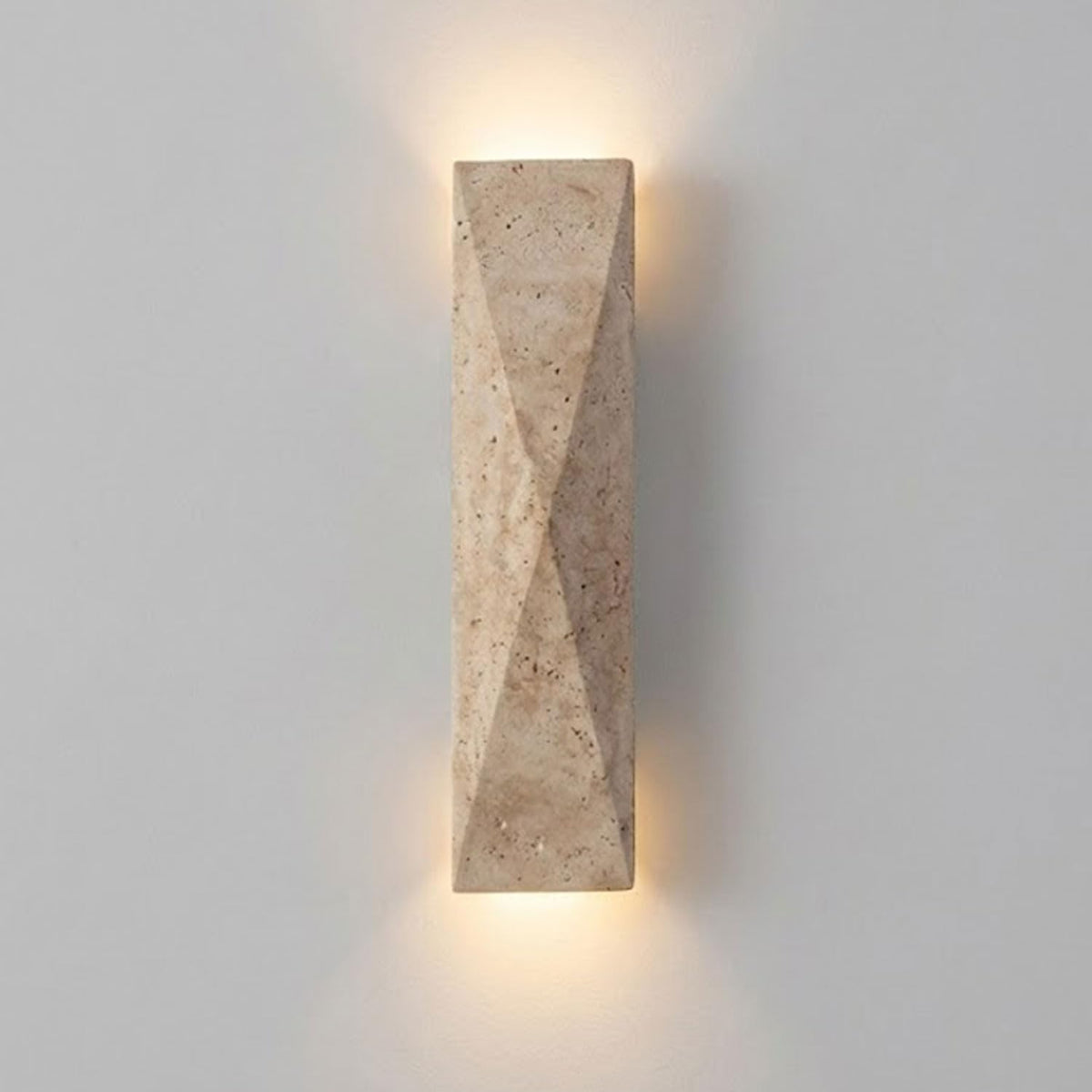 PLSDH Modern Travertine Wall Sconce, 15.7" Natural Yellow Stone Wall Lamp, Geometric Wall Light, 2-Light G9, Up Down Sconce for Living Room Bedroom Hallway Entryway