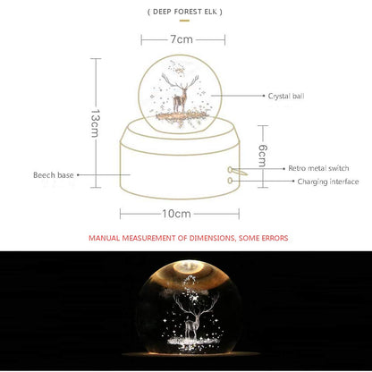 FSIGOM Projection LED Light-3D Crystal Ball Music Box Luminous Rotating Musical Box-Wood Base Best Gift for 【Mother's Day Gift】 Birthday Christmas (Elk)