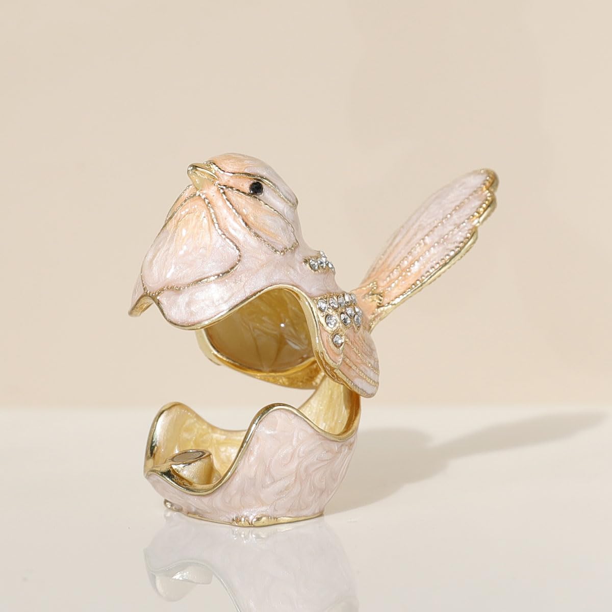 SIQIZHOU Bird Trinket Box Golden Crystal Enameled Hand-Painted Hinged Animal Jewelry Box, Elegant Home Decor & Unique Gift for Bird Lovers decor for home