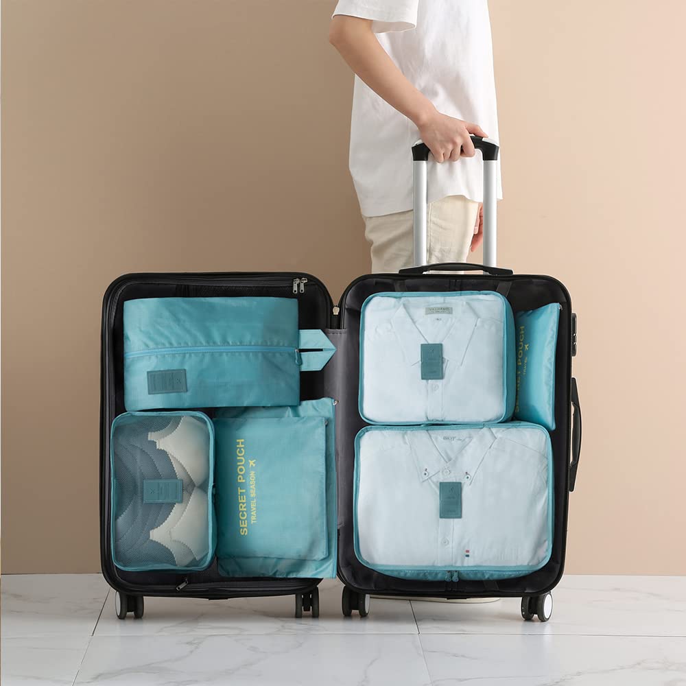 Fxkoolr Packing Cubes for Suitcases - 7 Pieces, Light Packing Cubes for Travel, Suitcase Organizer Bags Set, Luggage Organizers for Suitcase, Water-Resistant Travel Essentials, Nile Blue