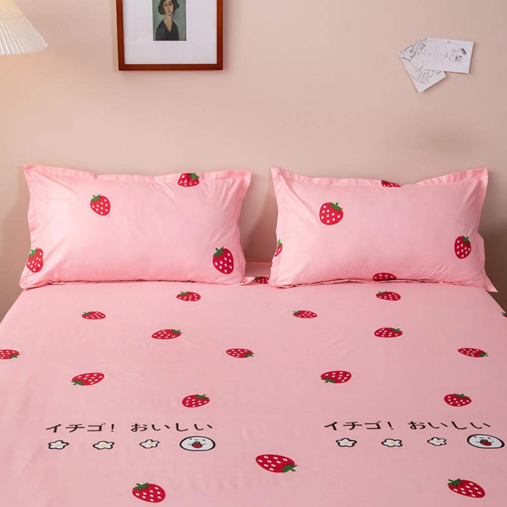 Kids Fitted Sheet Twin Size Girls Cute Strawberry Bedding Set for Children Bedroom Decor Girly Cartoon Fruit Print Bed Sheet Set Lovely Pink Bed Cover with 1 Pillow Cases,Flat Sheet not Included