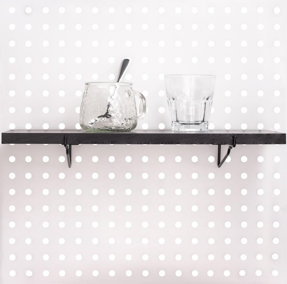 KINOMI Heavy Duty Pegboard Shelves, Value Set of 8 Pack Pegboard Shelf Brackets and 4 Pack Peg Board Shelves for Garage, Home, Garden, Tool Shed (Black)