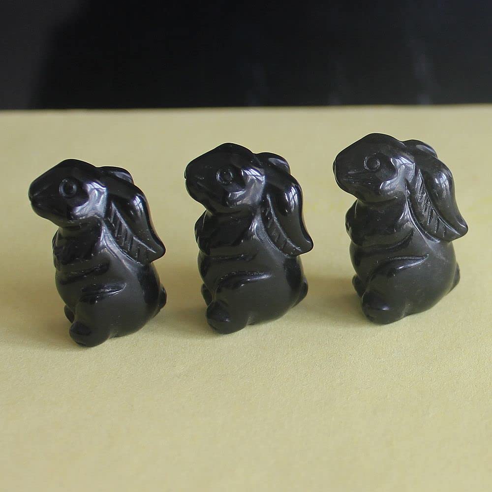 2pcs (Pair Mini Hand Carved Mixed Gemstone Crystal Rabbit Bunny Animal Figurine Animal Carving (Black Obsidian)