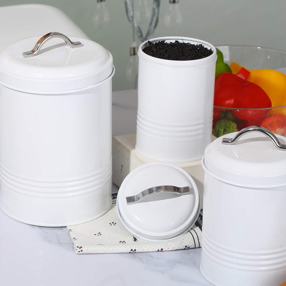 Brightalk Nesting Canisters Sets for the Kitchen, Set of 4 Airtight White Farmhouse Canister Jars with Removable Chalkboard Labels and Marker, for Flour Sugar Coffee Tea Storage