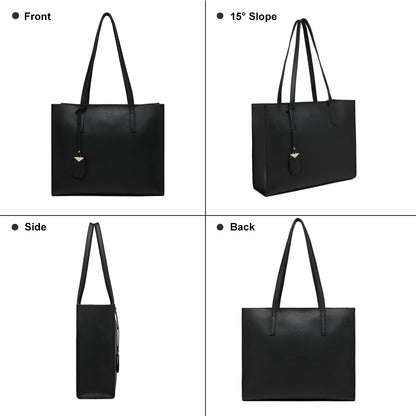 MORGLOVE Women's Tote Bag Large Handbag Soft Leather Simple Shoulder Bag with Zipper for School Work Leisure (A-Black)