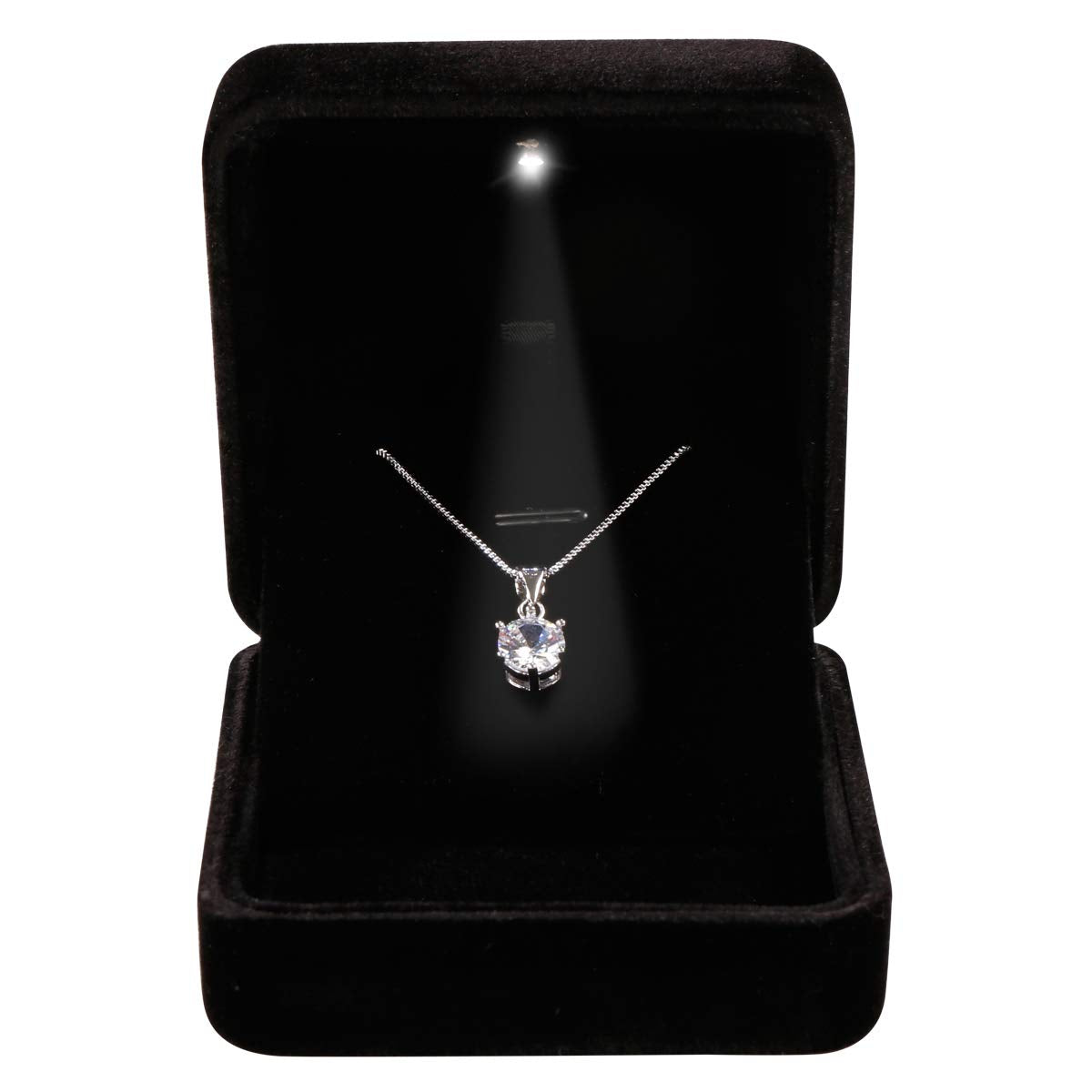 Omeet Velvet Metal Glossy with LED Pendant Box Necklace Box Couple Bracelet Box Jewelry Gift Box Case for Valentine's Day Anniversary Wedding Engagment Christmas - Black