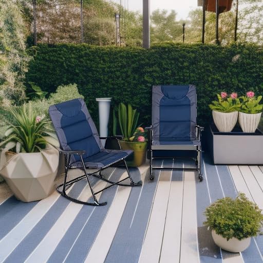 Outsunny Oversized Folding Rocking Camping Chair Set of 2, Padded Outdoor Rockers with High Back and Armrests, Portable Outdoor Patio Chairs with Steel Frame for Garden, Porch, Lawn, Navy Blue