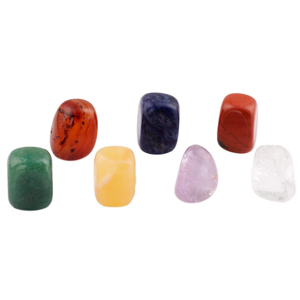 Rockcloud Healing Crystal Kit,Colorful 7 Chakra Tumbled Stones & 7 Raw Stones Mineral Starter Set
