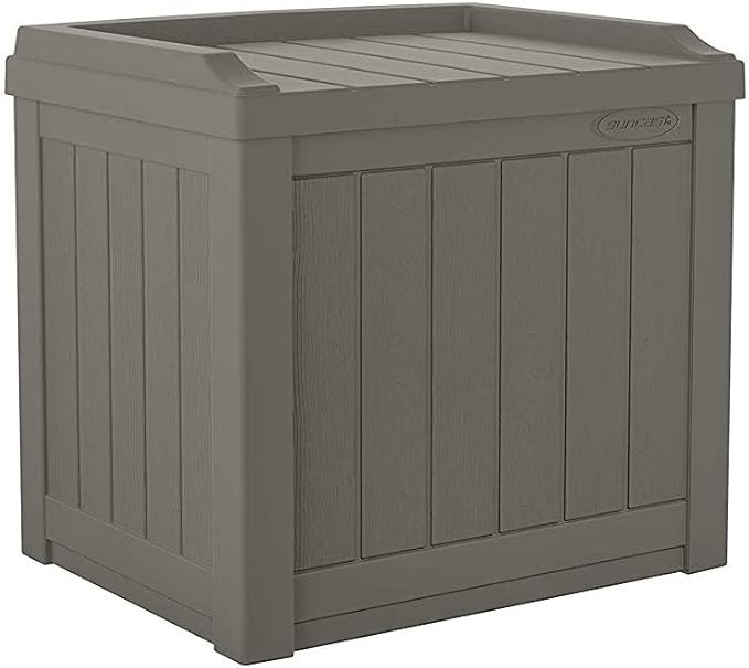 Suncast 2 Pack 22 Gallon Indoor or Outdoor Backyard Patio Small Storage Deck Box with Attractive Bench Seat and Reinforced Lid, Stone Gray