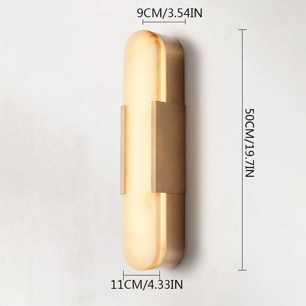 LTTKLMP 19.7" Natural Alabaster Wall Sconce Modern Brass Bedroom Bedside Marble Wall Lamp for Bathroom Indoor 7W LED Mirror Wall Light Vanity Light Fixtures Perfect for Hallway Living Room 3000K