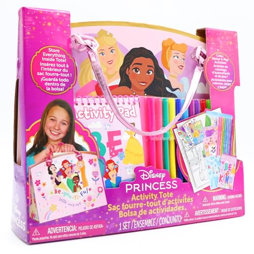 Disney Princess Activity Tote – Ultimate Princess Adventure Bag with Coloring Books, Stickers, Crayons & Games – Travel-Friendly Art Set for Girls Ages 3+ – Great Gift for Creative Play
