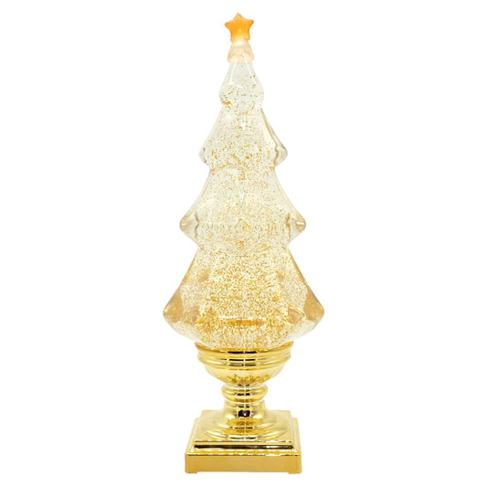 DRomance LED Light Up Musical Snow Globe Christmas Tree, 14 Inch Tall Singing Snow Globe Christmas Tree Shaped with Pedestal