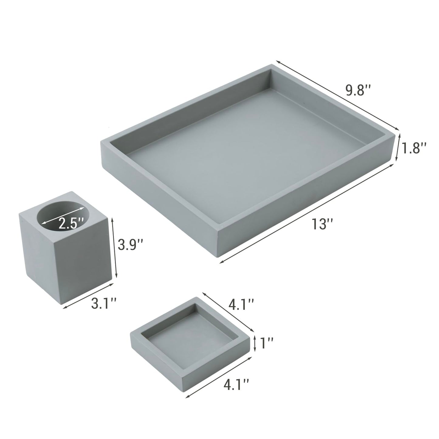 MyGift 3 pcs Set Modern Gray Concrete Desk Organizer Trays, Desktop Office Paper Tray, Stationery Holder Pencil Cup, Sticky Note Pad Holder