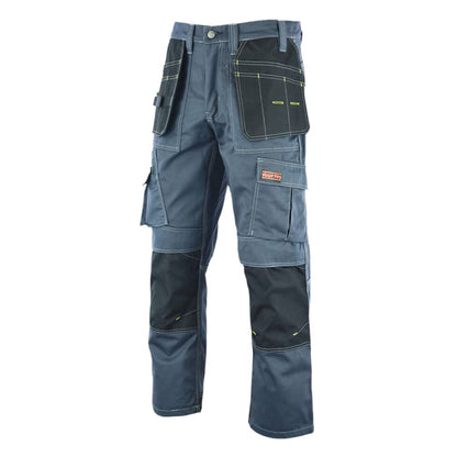 WrightFits Men Pro Builder Work Trousers Grey - Heavy Duty Safety Combat Cargo Pants - Multi Pockets - Knee Pad Pockets - Triple Stitched - Durable Workwear (30W to 42W) (32W X 31L)