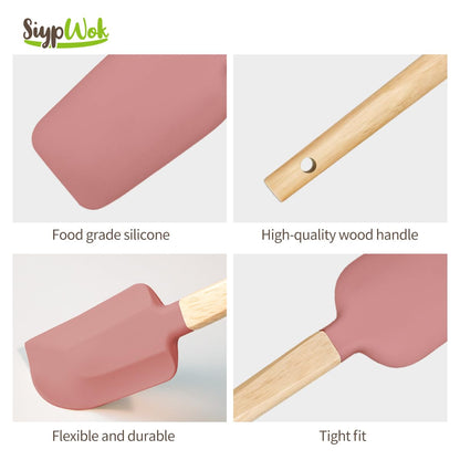 Silicone Spatula Set, Food Grade Rubber Spatula-5 Piece Nonstick Rubber Spatulas, Spoonula, Jar Scraper for Cooking, Baking, Mixing, Frosting - Heat Resistant Up to 600°F (5 Pcs Pink)