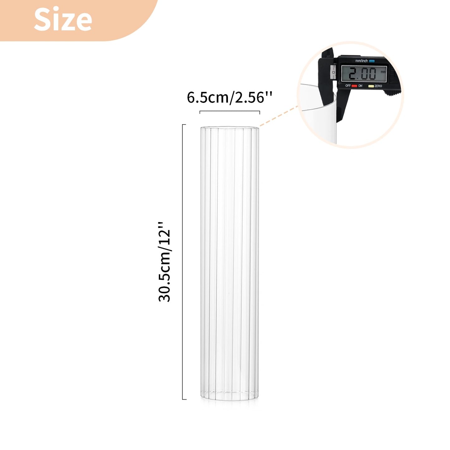 NUPTIO Hurricane Candle Holder Fluted: 2.5 x 12 inches Ribbed Glass Shade for Candlestick - Bulk Decorative Bottomless Cylinder Taper Candle Cover for Outdoor Table Centerpiece