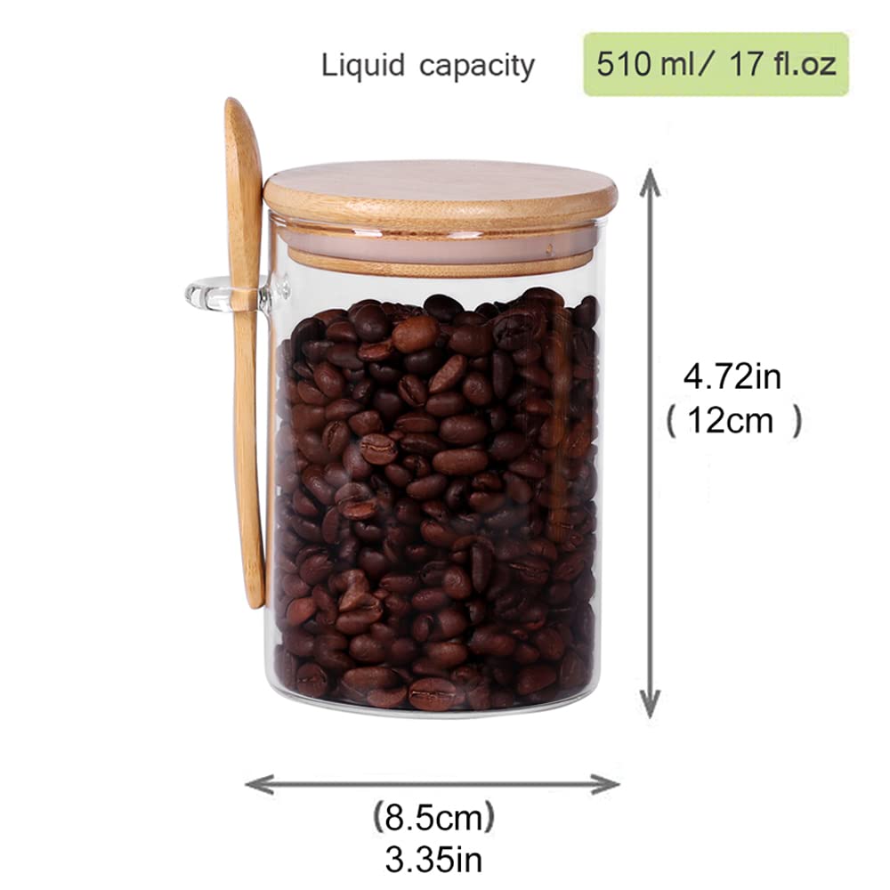 Glass Jar with Bamboo Lid and Spoon, 3 Pack 16 OZ Tea Containers for Loose Leaf Tea, Salt and Sugar Containers for Countertop, Yogurt Jars for Overnight Oatmeal