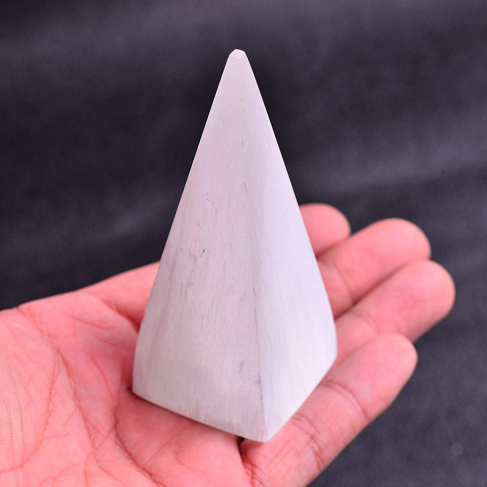JIC Gem 2pcs Selenite Pyramid 4" Crystal Point White Reiki Healing Crystal Stone for Energy Cleansing and Protection