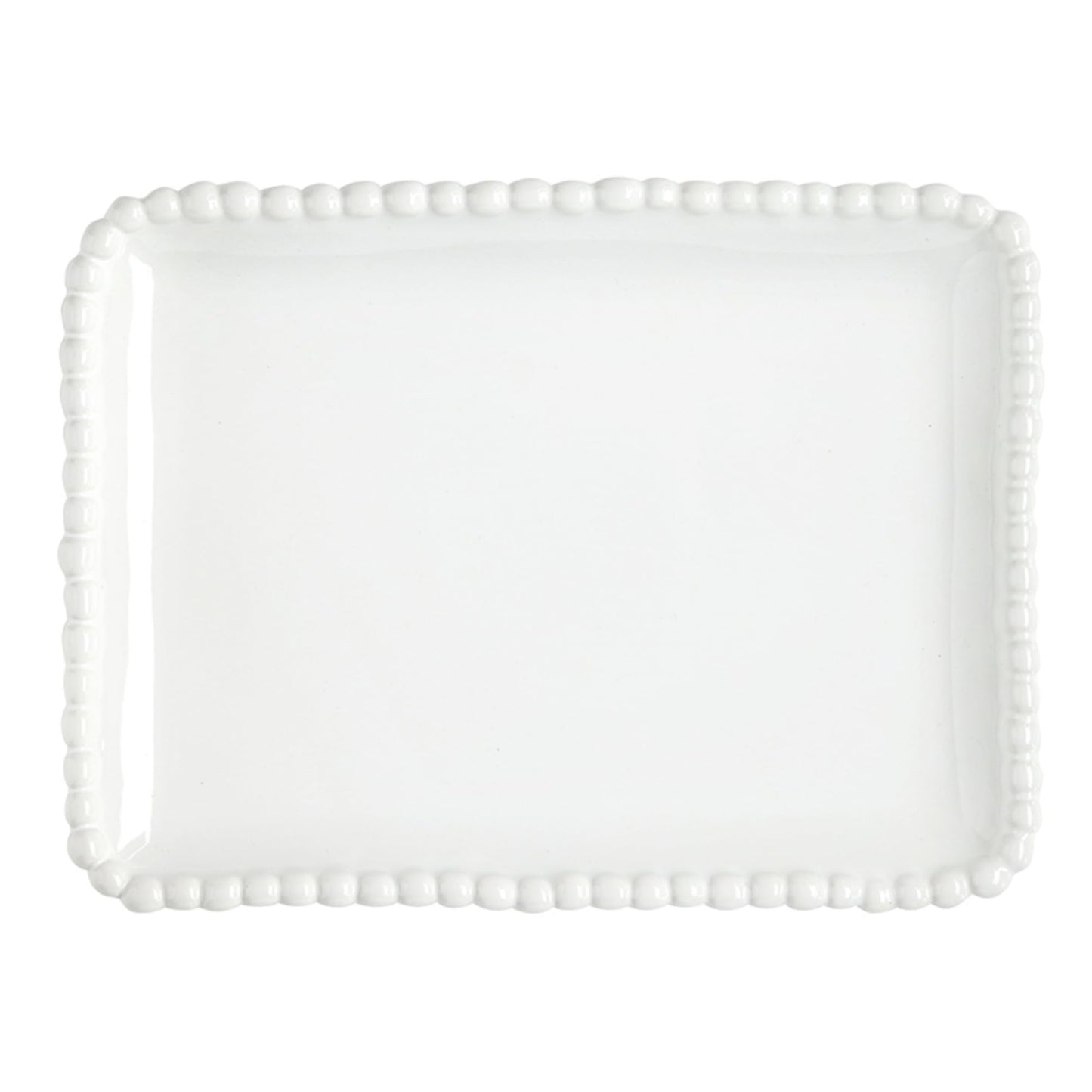Santa Barbara Design Studio Serving Platter - Rectangular Ceramic Tray with Beaded Rim, 8", White