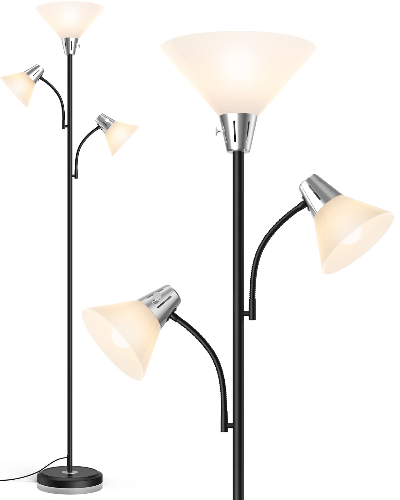 LEPOWER Floor Lamp, Standing Lamp with Replaceable 3000K Energy-Saving, Metal Lamp for Living Room with Adjustable Reading Lights, Modern Bright Floor Lamp for Bedroom, Office