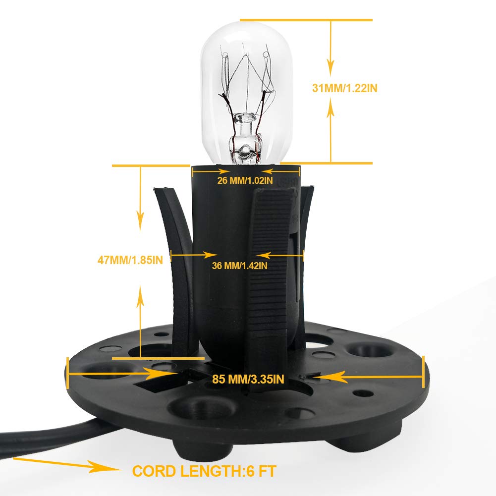haraqi Himalayan Salt Lamp Cords (6ft) with Dimmer Switch,Original Replacement Cords with Base Assembly(3.34 Inches) and 25 Watt E12 Bulbs for Salt Rock Lamp Cord 2 Set