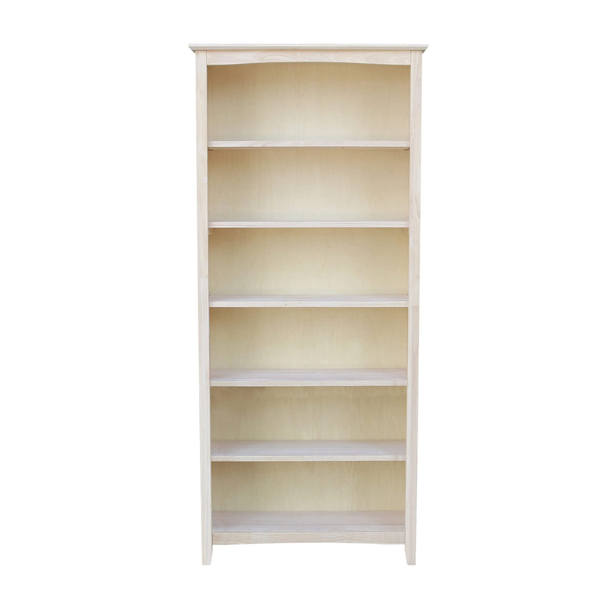 International Concepts Shaker Bookcase 72-Inch Tall, Solid Parawood, 5-Shelf Adjustable Storage Bookshelf for Living Room/Office, Unfinished Furniture