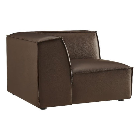 Modway Restore Faux Leather Modular Corner Chair in Espresso - Living Room Vegan Leather Upholstered Single-Arm Accent Armchair for Sectional Sofa with Coil Seat Support and French Piping