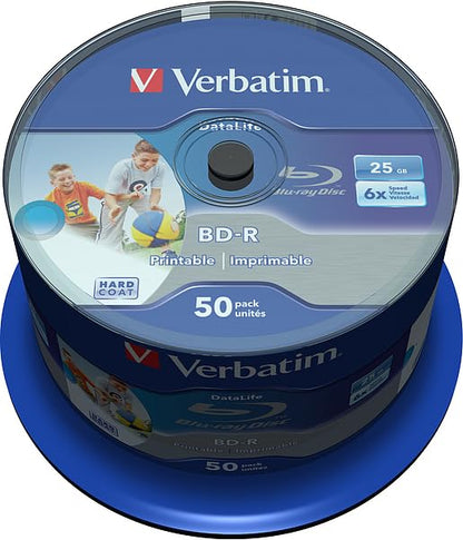 Verbatim 43812 25GB 6x BD-R SL Datalife Inkjet Printable - 50 Pack Spindle