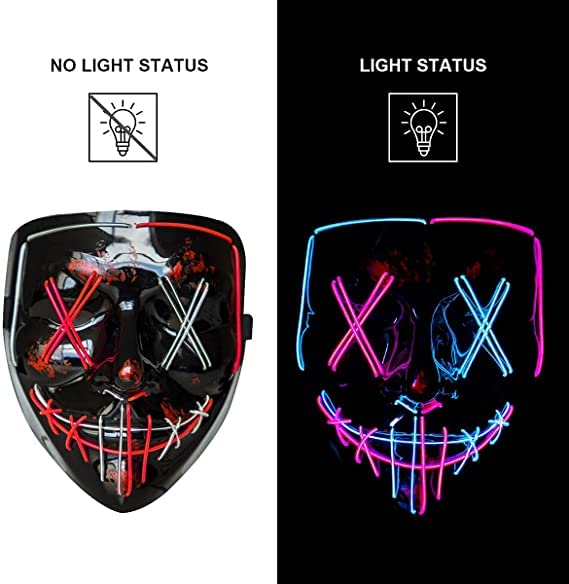 DWTECH LED Halloween Mask - Light Up Mask LED Masks EL Wire Scary Mask for Masquerade Cosplay Light Up Face Mask for Kids Men Women Halloween Festival Party (Ice Blue&Pink A)
