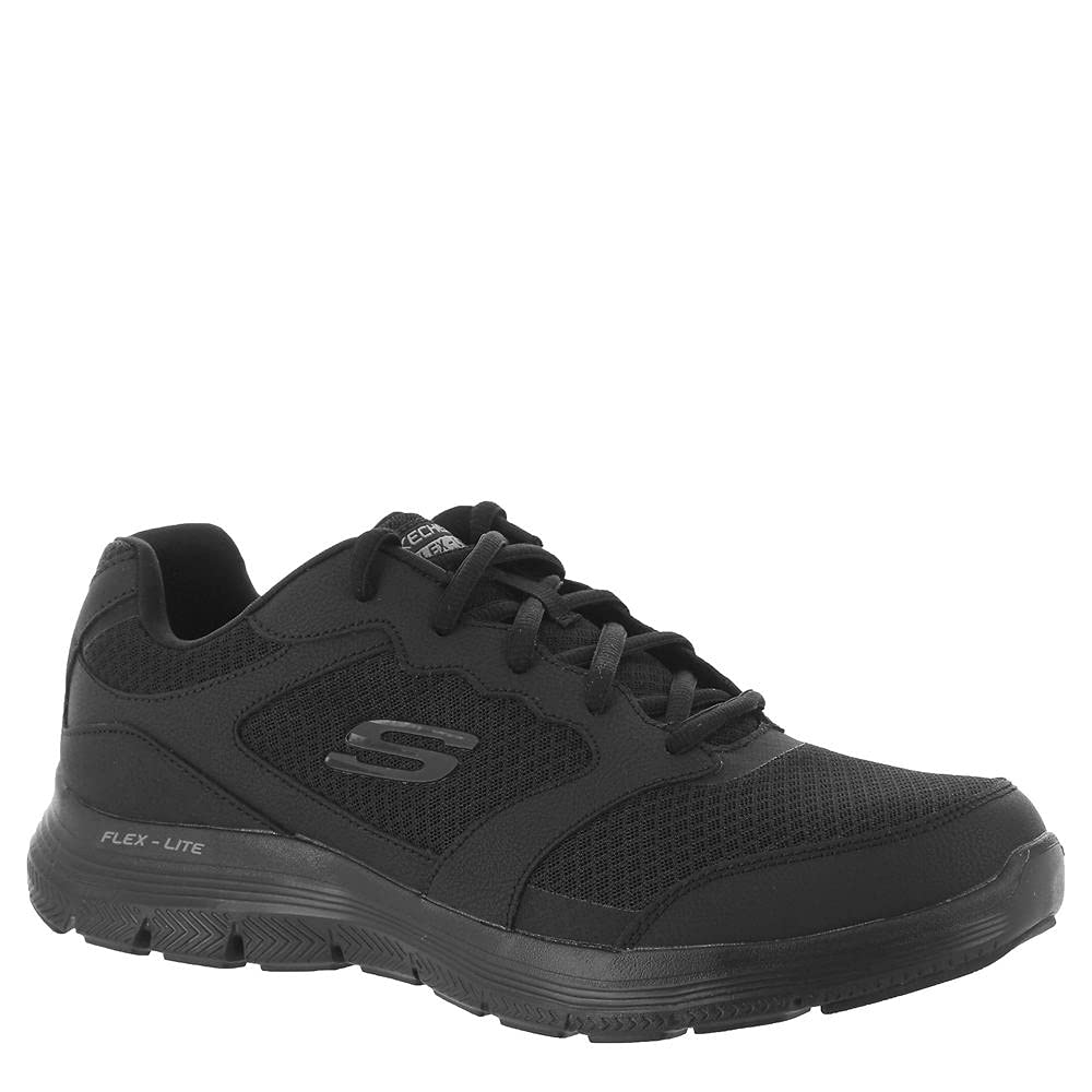 Skechers Men's Flex Advantage 4.0 Sneaker, Black Leather Mesh Pu Black Trim, 10 UK