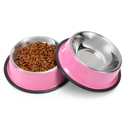 WERFORU 2 Pieces Dog Bowls Stainless Steel Dog Cat Pet Bowls for Feeding Water and Food Pink Medium Size