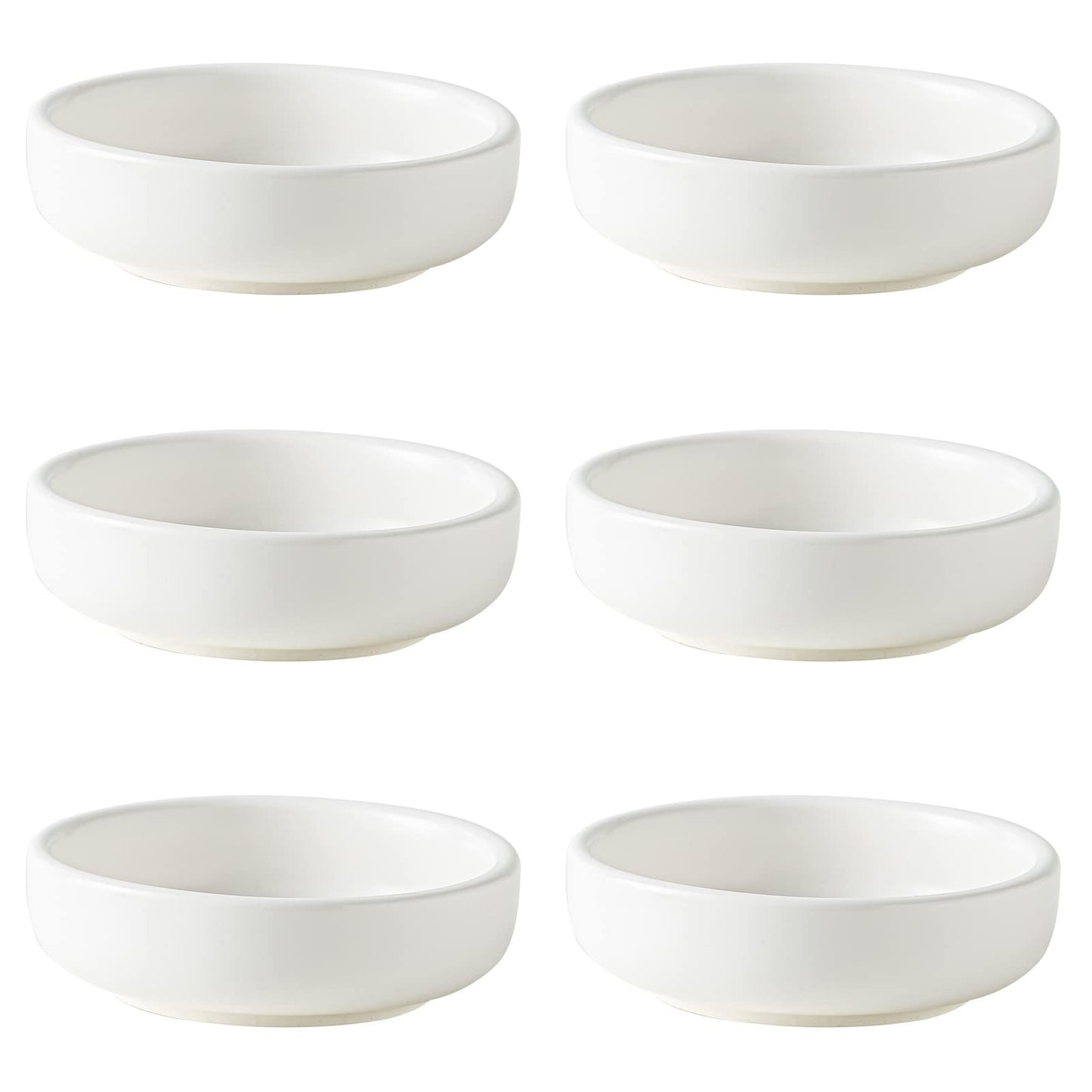 KAMAIDI Dipping Bowls Set, Ceramic Sauce Dishes, 2 oz Soy Sauce Dish, Side Bowls, Small Bowls for BBQ, Condiments, Appetizer, Dessert, Sushi, Set of 6 (White)