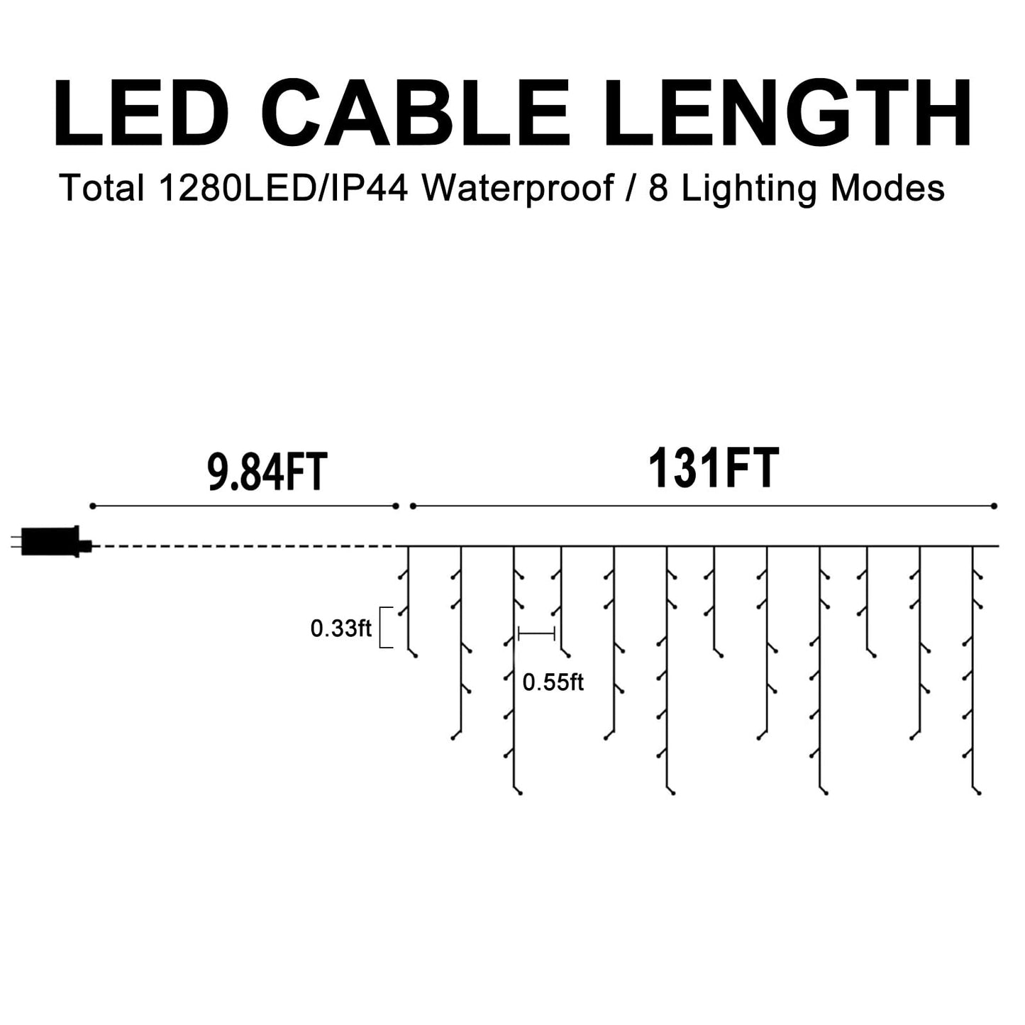 Heceltt Christmas Lights Outdoor, 1280 LED 131FT Ice Lights for Outside, 8 Modes Plug in 240 Drops Ice String Light with Timer Memory Function Hanging Light for Christmas Decor(Cool White)