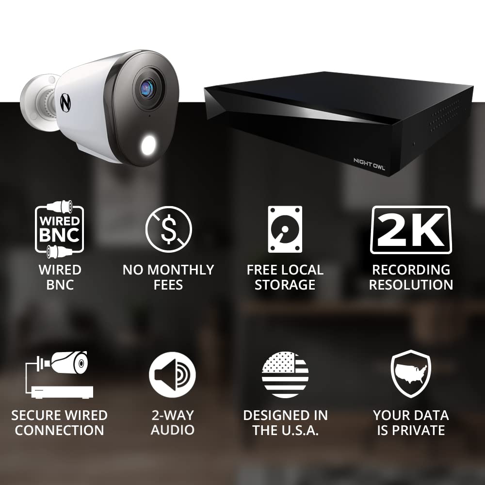 Night Owl 2-Way Audio 12 Channel DVR Video Home Security Camera System with (8) Wired 2K HD Indoor/Outdoor Deterrence Cameras and 2TB Hard Drive (Add up to 4 More Wi-Fi Cameras) (8 Camera)