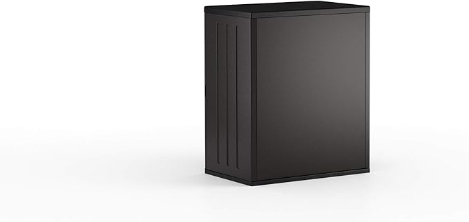 Suncast Heavy-Duty Resin Outdoor Storage Cabinet, 30" W x 20.25" D x 36" H Dark Grey Base Garage Storage Cabinet with Lockable Doors and Metal Reinforced Shelves, Made in The USA