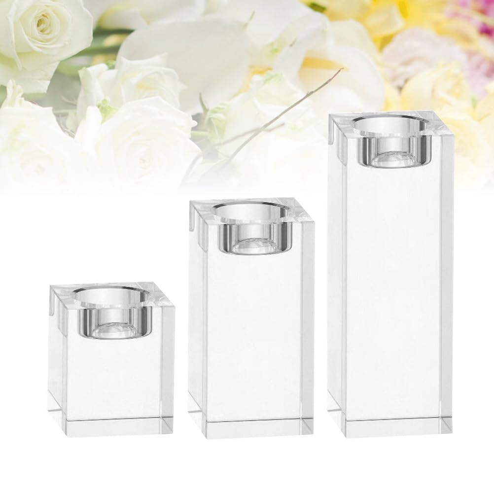 Cabilock Crystal Candlestick Cube Candle Holder Tealight Candle Holder Home Table Decor Romantic Table Centerpiece Ornament 1.96X1.96X3.14In