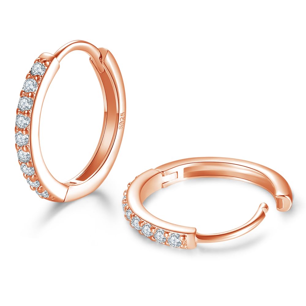 Rose Gold Cartilage Earring Hoop Sterling Silver Small Hoop Earrings Cubic Zirconia Cuff Huggie Mini Hoops Piercing for Women 8mm 10mm 12mm