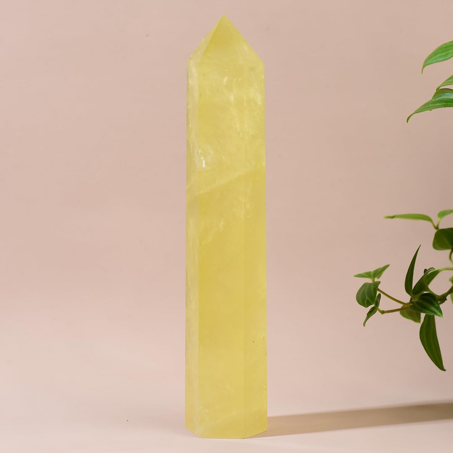 WUYOUSHI Large Natural Citrine Healing Crystal Wand 5.9-6.69" Natural Crystal Tower 6 Faceted Chakra Crystal Point Meditation Therapy Reiki Energy Stone Home Decor Collection Gift