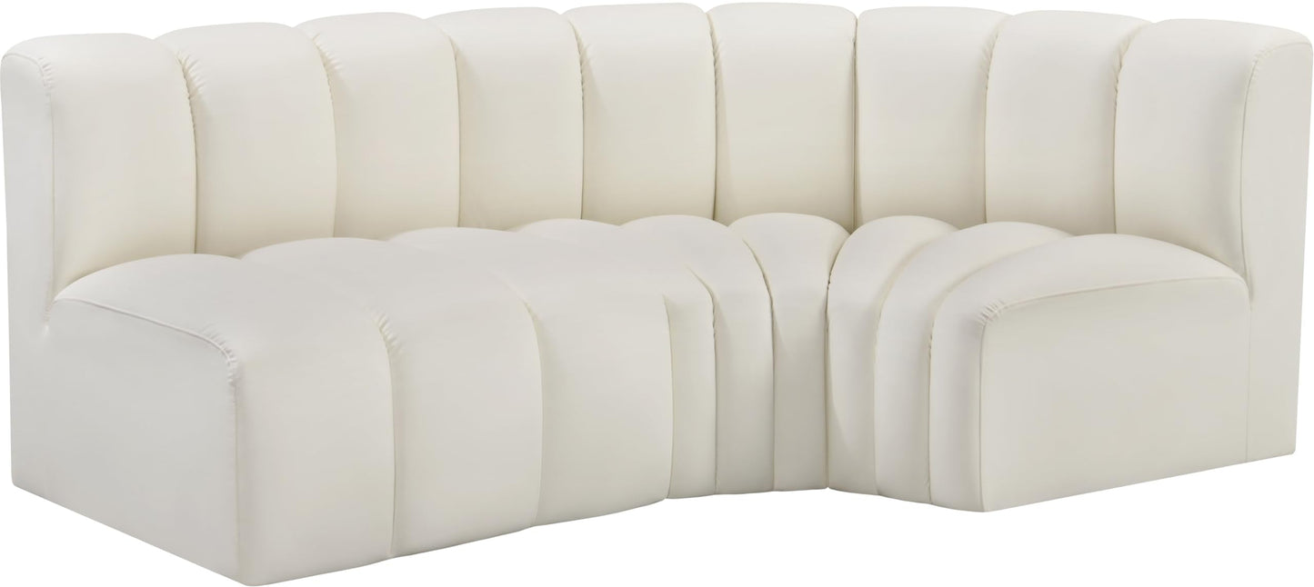 Meridian Furniture 101Cream-S3A Arc Collection Modern | Contemporary Modular Sofa with Soft Cream Vegan Leather, Deep Channel Tufting, Modular Design, 84" W x 39" D x 30" H, Cream