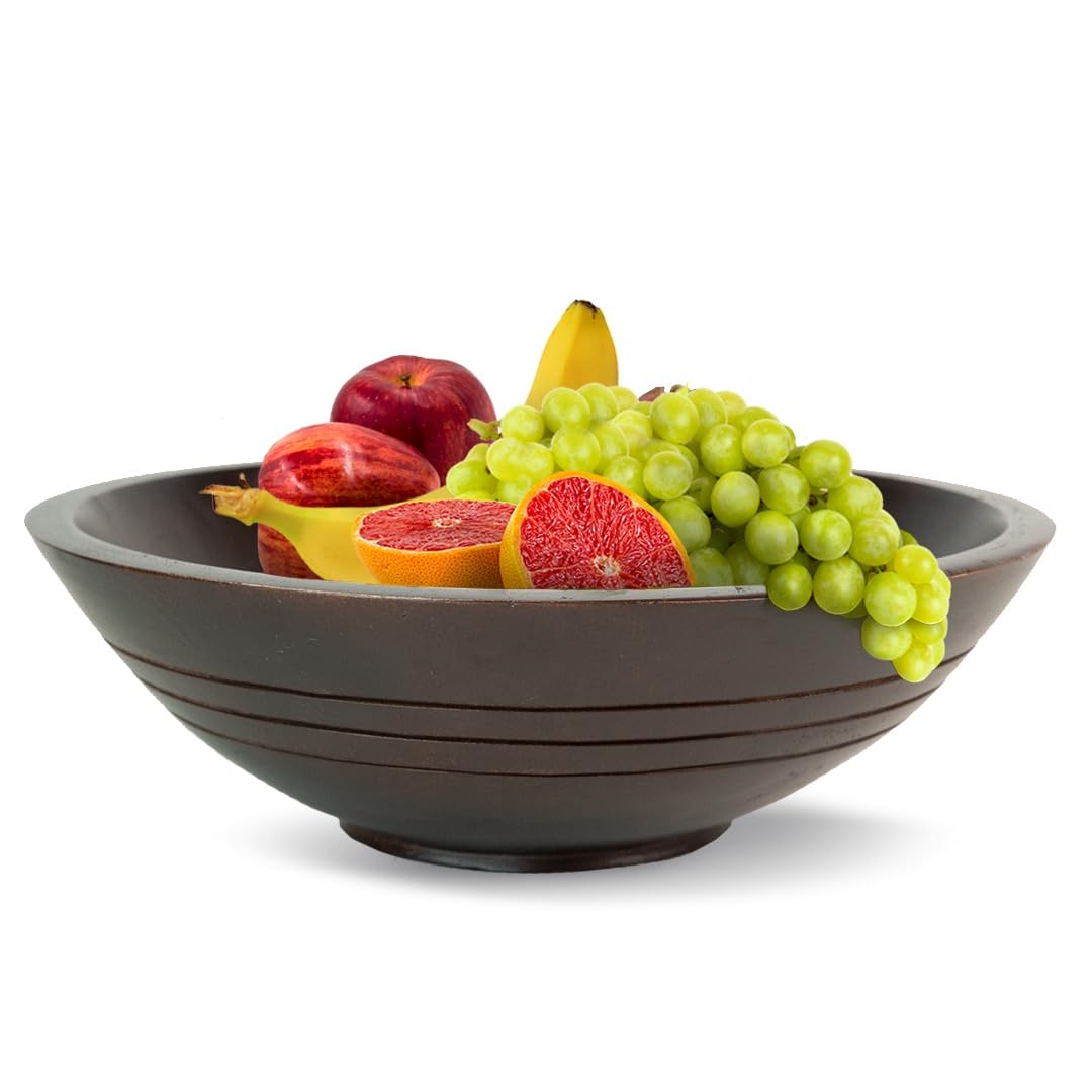 Folkulture Wooden Fruit Bowl for Kitchen Counter | 11" Large Premium Eco Friendly Banana Fruit Basket for Kitchen | Mango Wood Bowl, Black Fruit Bowl for Table Decor, Centerpiece for Dining