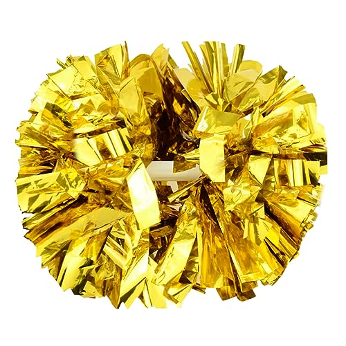 Hooshing 2 Pack Pom Poms Cheerleading Gold with Baton Handle Cheering for Girls Team Spirit Sports Dance Cheering