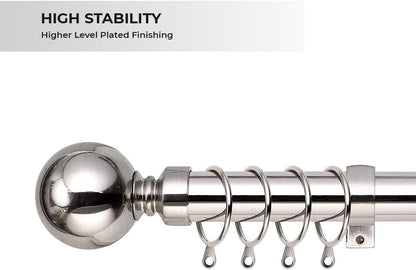 Aspire Homeware Curtain Poles Metal Plain Ball Extendable Curtain Pole 160 cm to 300 cm Brushed Silver Adjustable Curtain Rod 28 mm Diameter with 60 mm Finials, Rings, Brackets, and Fittings Set